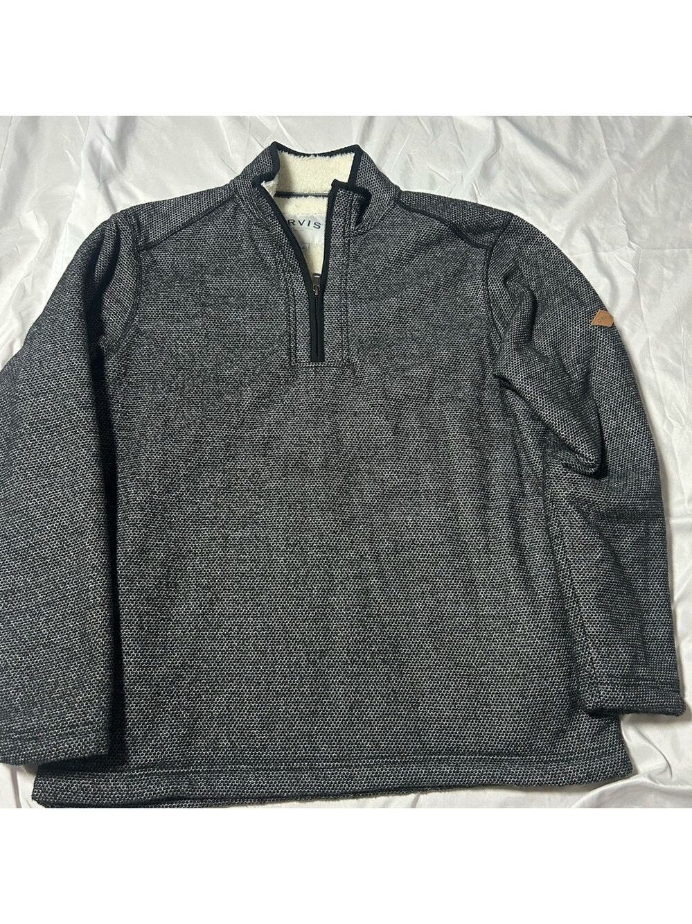 Men's Gray 3/4 Zip Sweater Orvis Sherpa Lined Sz L